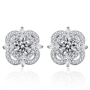 Certified 1ct. t.w. Moissanite Diamond Clover Stud Earrings NEW